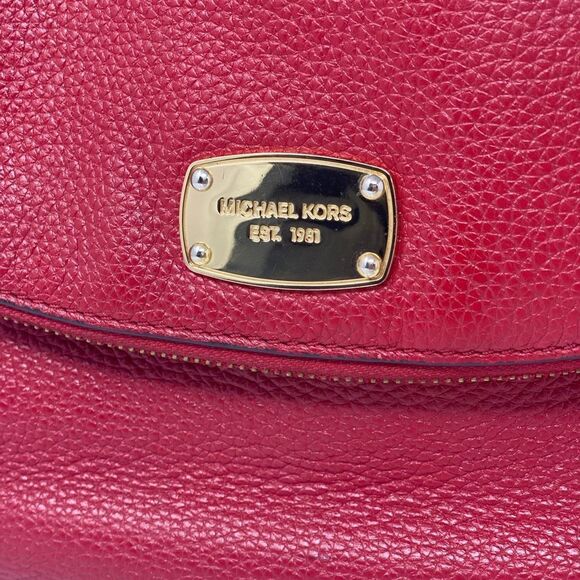Michael Kors Cherry Red Gold Chain Handles Leather Purse - Picture 6 of 14
